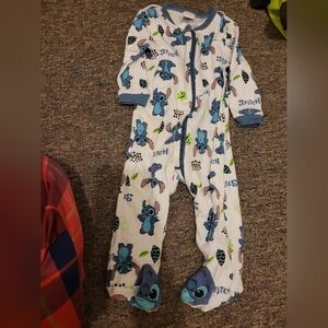 Disney Stitch White & Blue Footed One-Piece Pajama for Kids